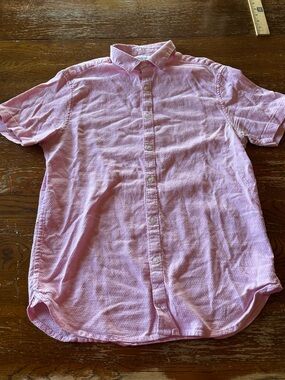 Denim & Flower Short-Sleeve Pink Button-Up Shirt